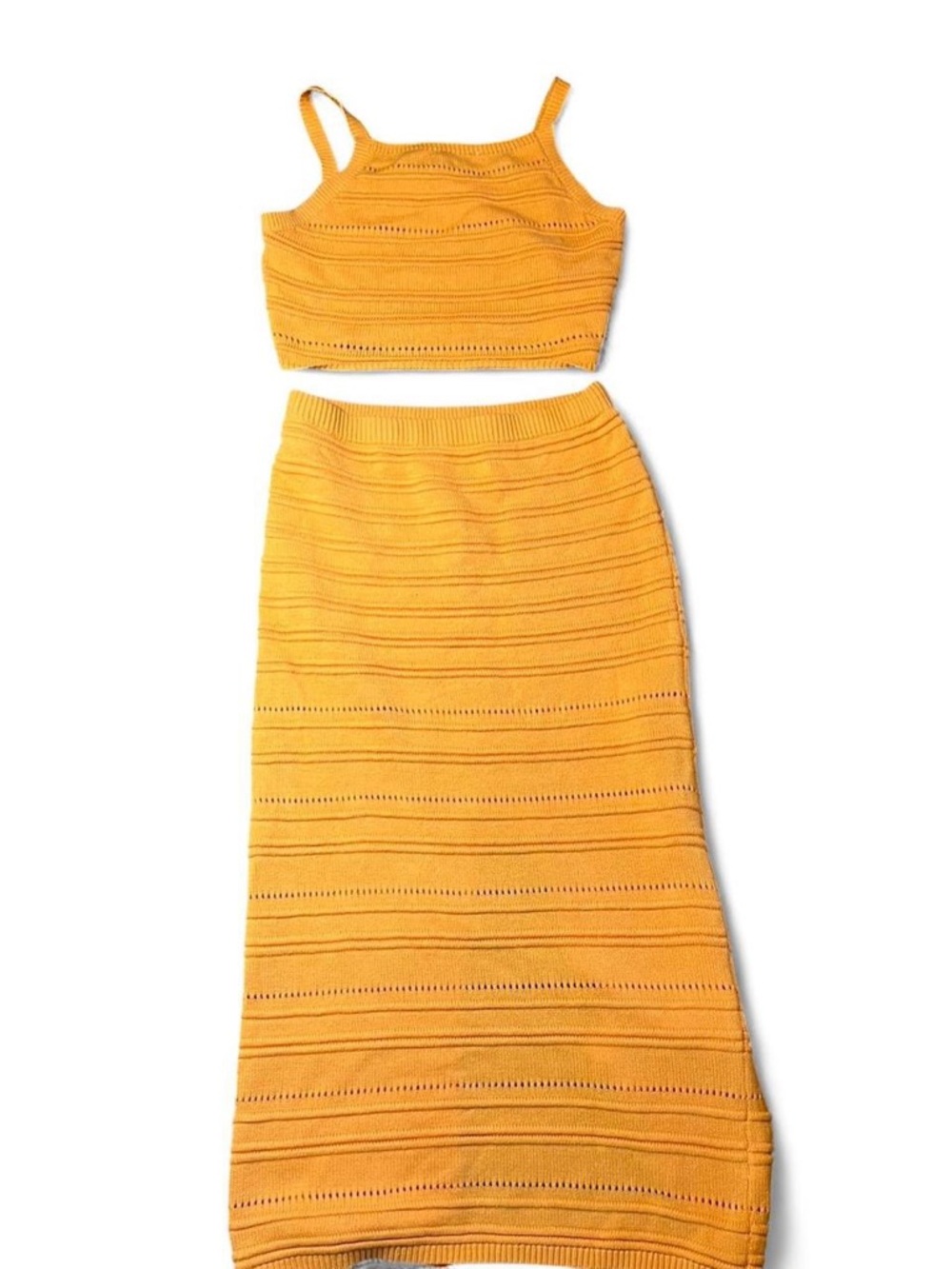 Freshman 1996 Orange Knit Matching Set Crop Top Midi Skirt Y2K Medium